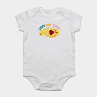 Safe our Surf quote with cute sea animal fish, starfish, coral and shell Baby Bodysuit